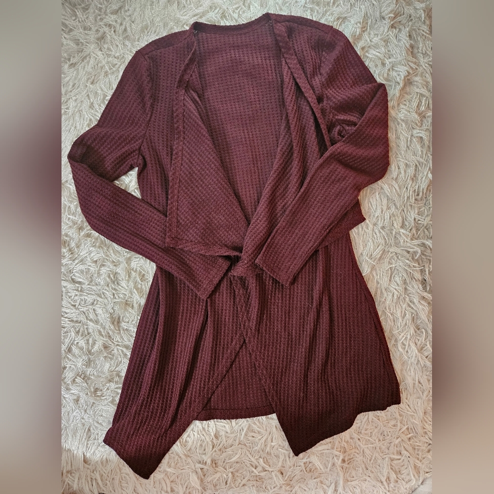 Waffle Knit Burgundy Cardigan - Picture 6 of 6